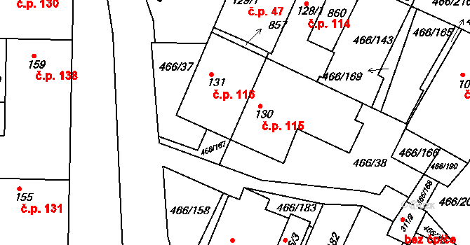 Broumy 115 na parcele st. 130 v KÚ Broumy, Katastrální mapa