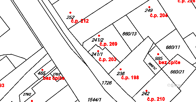 Brozany nad Ohří 203 na parcele st. 241/1 v KÚ Brozany nad Ohří, Katastrální mapa