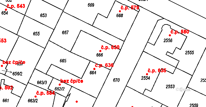 Lovosice 630 na parcele st. 666 v KÚ Lovosice, Katastrální mapa