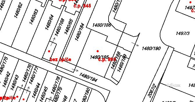 Bechyně 895 na parcele st. 1480/185 v KÚ Bechyně, Katastrální mapa
