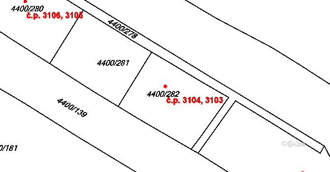Severní Terasa 3103,3104, Ústí nad Labem na parcele st. 4400/282 v KÚ Ústí nad Labem, Katastrální mapa