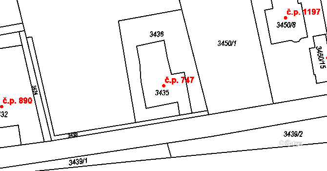 Dolní Lutyně 747 na parcele st. 3435 v KÚ Dolní Lutyně, Katastrální mapa
