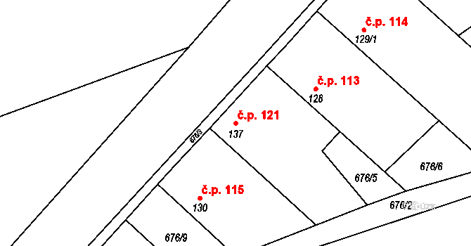 Vrbice 121 na parcele st. 137 v KÚ Vrbice u Poděbrad, Katastrální mapa