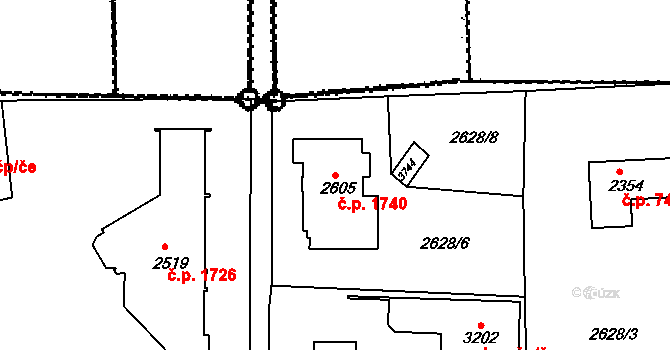 Lysá nad Labem 1740 na parcele st. 2605 v KÚ Lysá nad Labem, Katastrální mapa