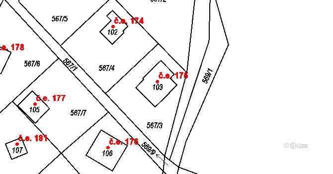 Řepčice 175, Velké Popovice na parcele st. 103 v KÚ Mokřany u Velkých Popovic, Katastrální mapa