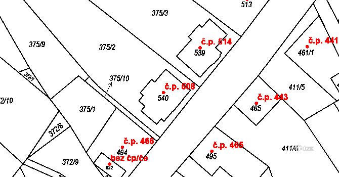 Kovářská 508 na parcele st. 540 v KÚ Kovářská, Katastrální mapa