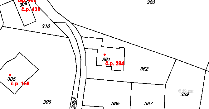 Děčín XXXII-Boletice nad Labem 284, Děčín na parcele st. 361 v KÚ Boletice nad Labem, Katastrální mapa