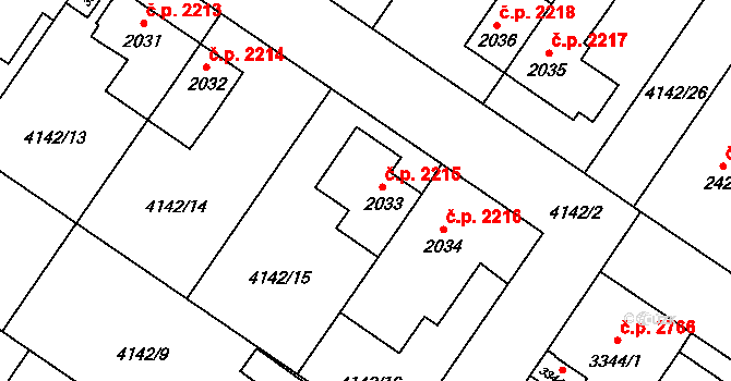 Břeclav 2215 na parcele st. 2033 v KÚ Břeclav, Katastrální mapa