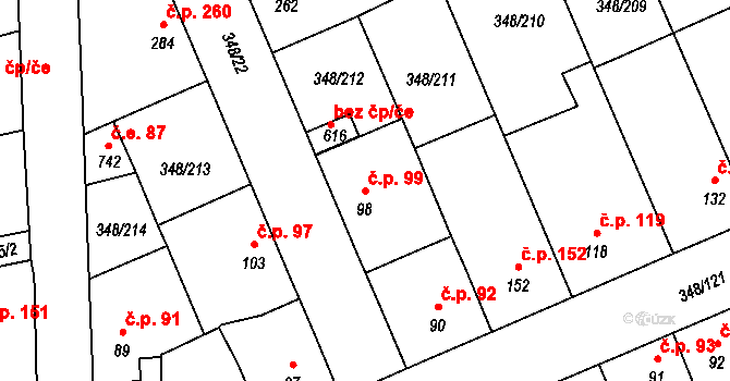 Černčice 99 na parcele st. 98 v KÚ Černčice u Loun, Katastrální mapa
