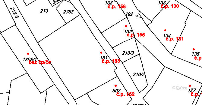 Pacov 153 na parcele st. 131 v KÚ Pacov, Katastrální mapa