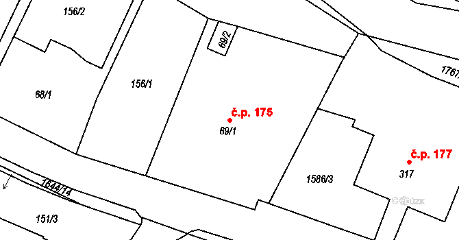Holčovice 175 na parcele st. 69/1 v KÚ Holčovice, Katastrální mapa