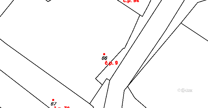 Čečelice 9 na parcele st. 66 v KÚ Čečelice, Katastrální mapa