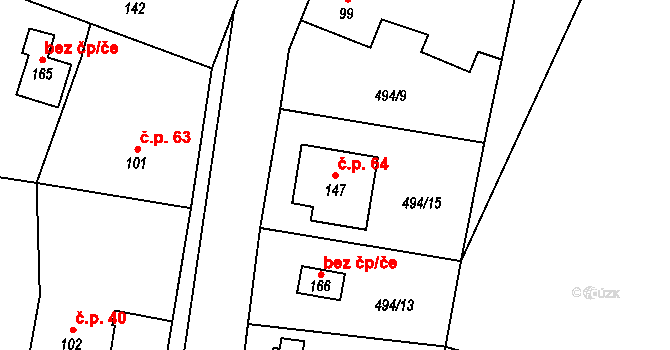 Vlčice 64, Blovice na parcele st. 147 v KÚ Vlčice u Blovic, Katastrální mapa