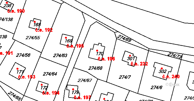 Skalka 196, Cheb na parcele st. 170 v KÚ Skalka u Chebu, Katastrální mapa
