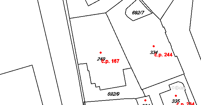 Úšovice 167, Mariánské Lázně na parcele st. 249 v KÚ Úšovice, Katastrální mapa