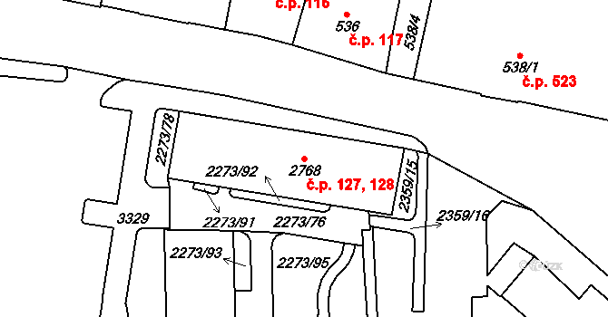 Cheb 127,128 na parcele st. 2768 v KÚ Cheb, Katastrální mapa