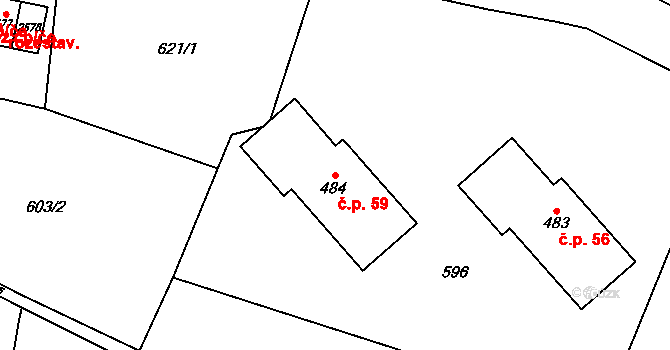 Olešnice v Orlických horách 59 na parcele st. 484 v KÚ Olešnice v Orlických horách, Katastrální mapa