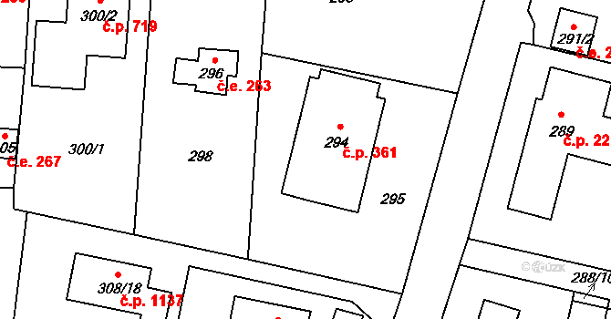 Slivenec 361, Praha na parcele st. 294 v KÚ Slivenec, Katastrální mapa