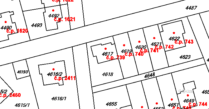 Záběhlice 739, Praha na parcele st. 4617 v KÚ Záběhlice, Katastrální mapa