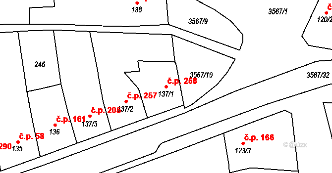 Lomnice nad Lužnicí 258 na parcele st. 137/1 v KÚ Lomnice nad Lužnicí, Katastrální mapa