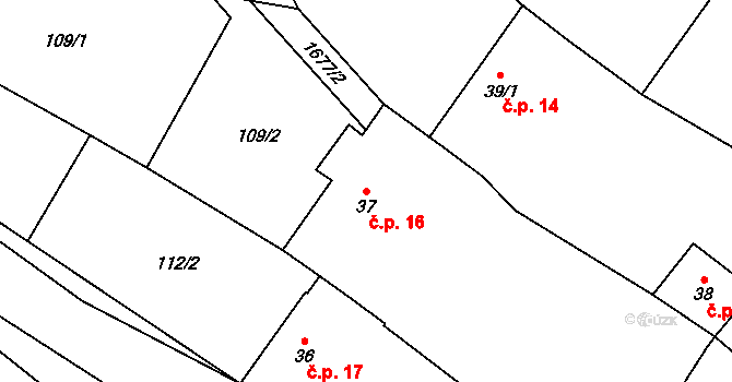 Volfířov 16 na parcele st. 37 v KÚ Volfířov, Katastrální mapa
