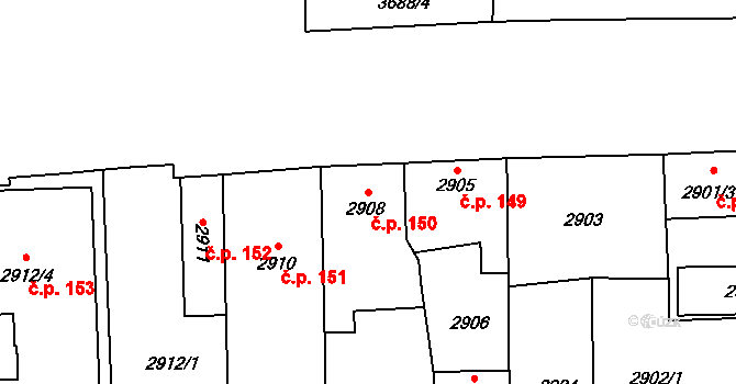 Břevnov 150, Praha na parcele st. 2908 v KÚ Břevnov, Katastrální mapa
