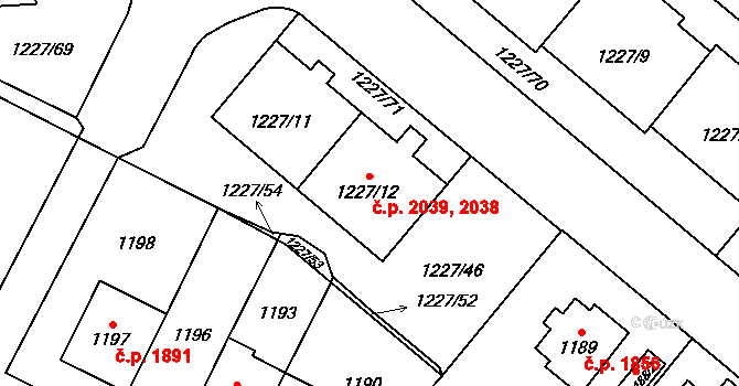 Libeň 2038,2039, Praha na parcele st. 1227/12 v KÚ Libeň, Katastrální mapa