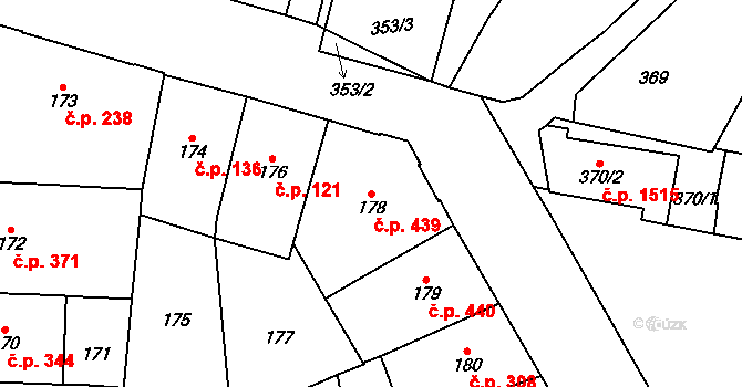 Vršovice 439, Praha na parcele st. 178 v KÚ Vršovice, Katastrální mapa