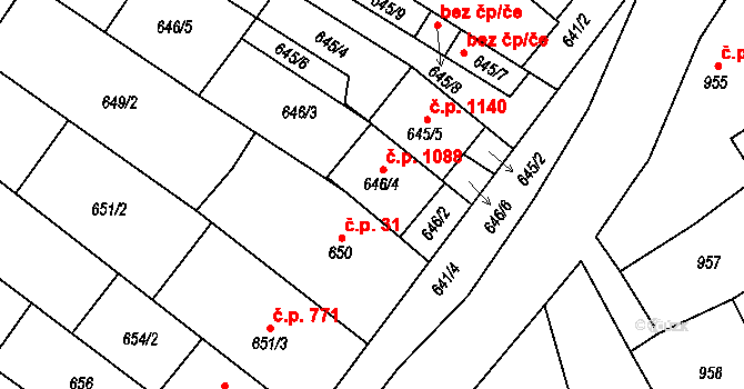 Mutěnice 1088 na parcele st. 646/4 v KÚ Mutěnice, Katastrální mapa