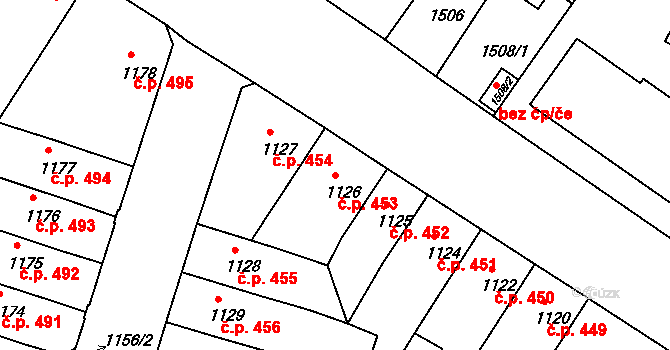 České Budějovice 5 453, České Budějovice na parcele st. 1126 v KÚ České Budějovice 5, Katastrální mapa