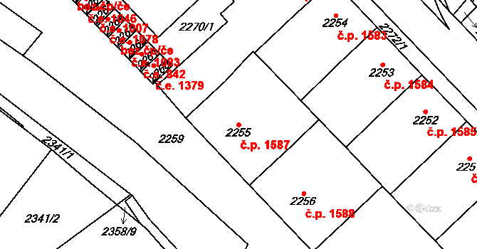 Chomutov 1587 na parcele st. 2255 v KÚ Chomutov I, Katastrální mapa
