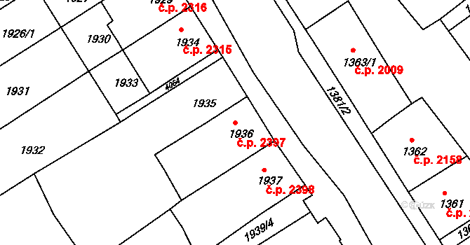 Chomutov 2397 na parcele st. 1936 v KÚ Chomutov II, Katastrální mapa