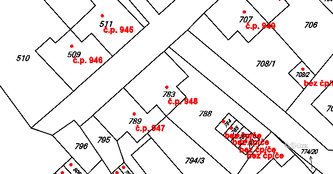 Jirkov 948 na parcele st. 783 v KÚ Jirkov, Katastrální mapa