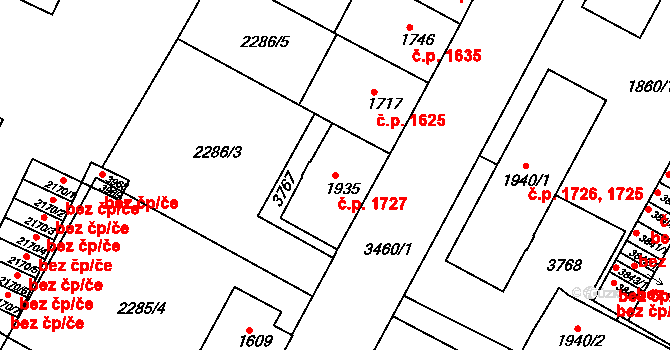 Česká Třebová 1727 na parcele st. 1935 v KÚ Česká Třebová, Katastrální mapa