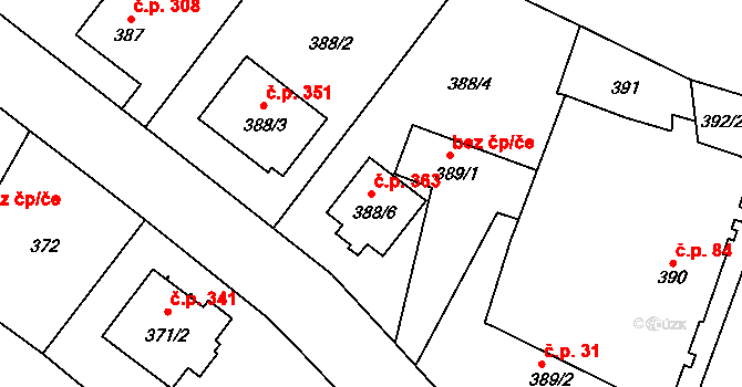 Pudlov 363, Bohumín na parcele st. 388/6 v KÚ Pudlov, Katastrální mapa