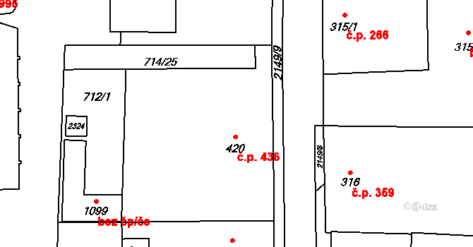 Lišov 436 na parcele st. 420 v KÚ Lišov, Katastrální mapa