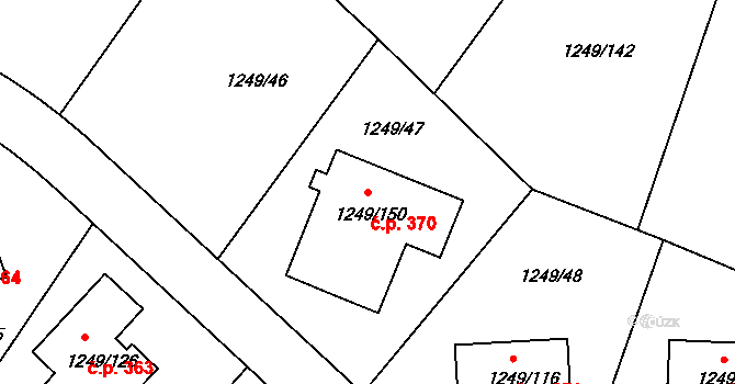 Lety 370 na parcele st. 1249/150 v KÚ Lety u Dobřichovic, Katastrální mapa