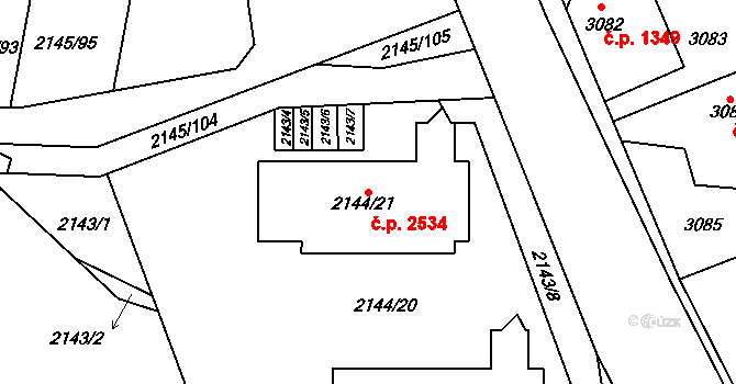 Horní Počernice 2534, Praha na parcele st. 2144/21 v KÚ Horní Počernice, Katastrální mapa