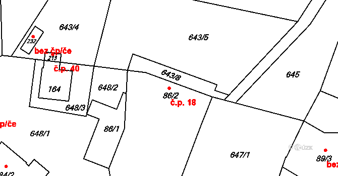Ptýrovec 18, Ptýrov na parcele st. 86/2 v KÚ Ptýrov, Katastrální mapa