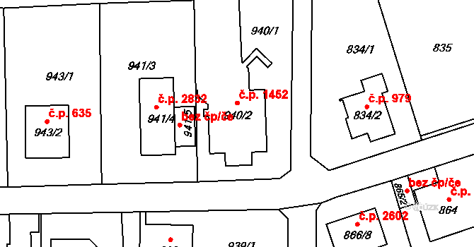 Stodůlky 1452, Praha na parcele st. 940/2 v KÚ Stodůlky, Katastrální mapa