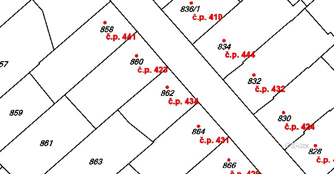 Moravský Písek 434 na parcele st. 862 v KÚ Moravský Písek, Katastrální mapa