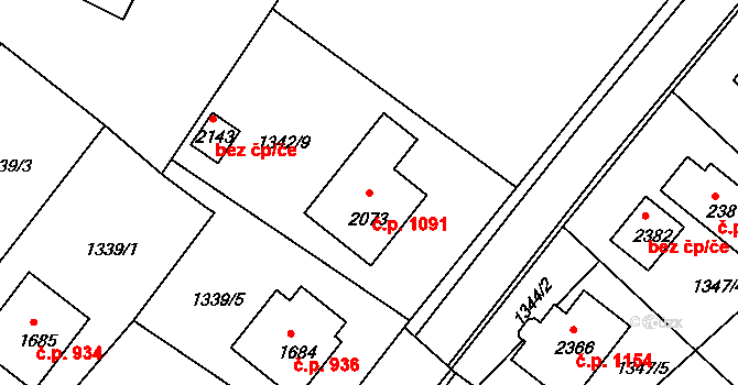 Pacov 1091 na parcele st. 2073 v KÚ Pacov, Katastrální mapa