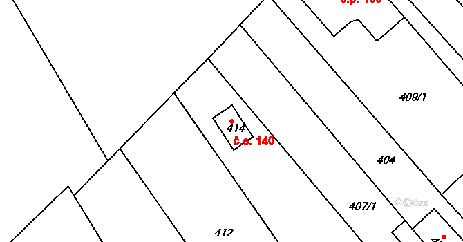 Sentice 140 na parcele st. 414 v KÚ Sentice, Katastrální mapa