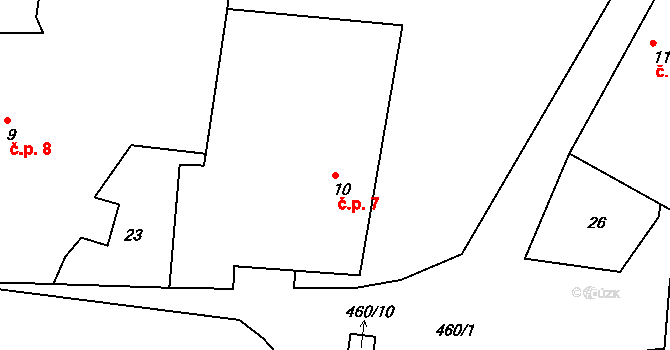 Radonín 7 na parcele st. 10 v KÚ Radonín, Katastrální mapa