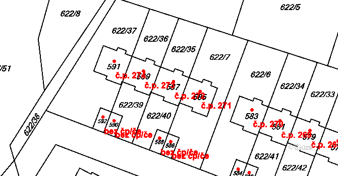 Kunice 272 na parcele st. 587 v KÚ Kunice u Říčan, Katastrální mapa
