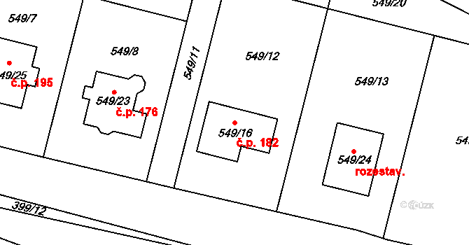 Kvaň 182, Zaječov na parcele st. 549/16 v KÚ Kvaň, Katastrální mapa