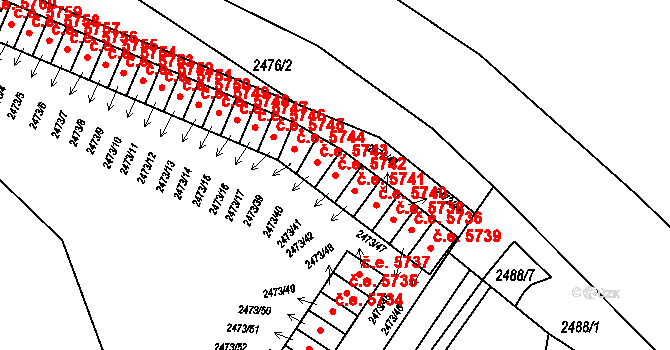 Kadaň 5742 na parcele st. 2473/41 v KÚ Kadaň, Katastrální mapa