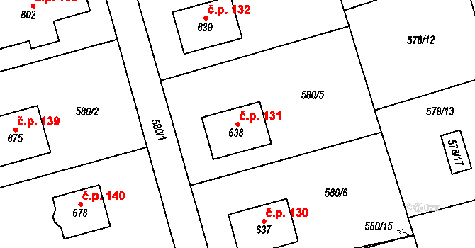 Svinaře 131 na parcele st. 638 v KÚ Svinaře, Katastrální mapa