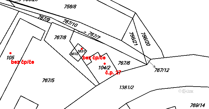 Beztahov 27, Votice na parcele st. 104/2 v KÚ Beztahov, Katastrální mapa