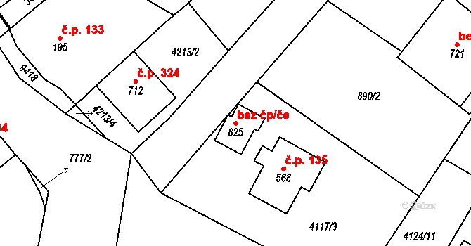 Olbramovice 39417093 na parcele st. 825 v KÚ Olbramovice u Moravského Krumlova, Katastrální mapa